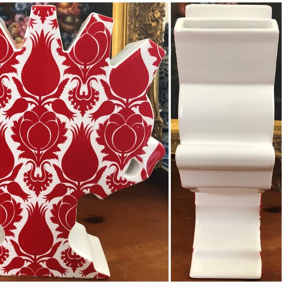 LARGE! Royal Delft Lotte van Laatum 5-Neck Tulipiere Red & White Vase - Picture 4 of 5